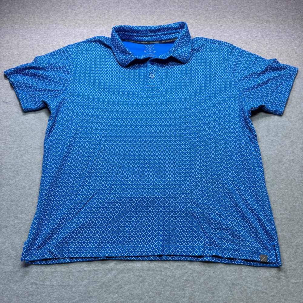 Golf America Mens Polo Shirt‎ Blue Geometric Print Short Sleeve Size XXL